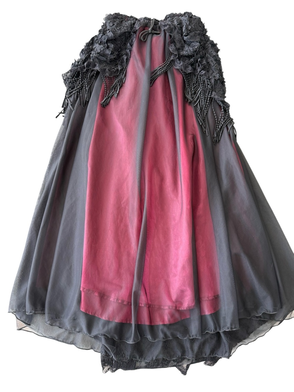 Dark In Love KW337 Gothic Black Red Tasseled Flower Lace Maxi Skirt F O/S